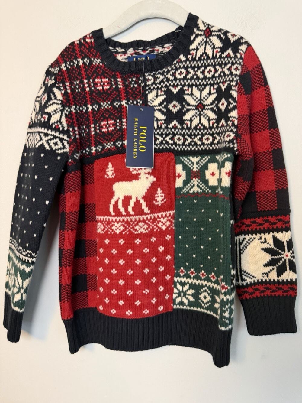 Polo Ralph Lauren Kids Patchwork Holiday Fair Isle Crewneck Wool Blend Sweater 6